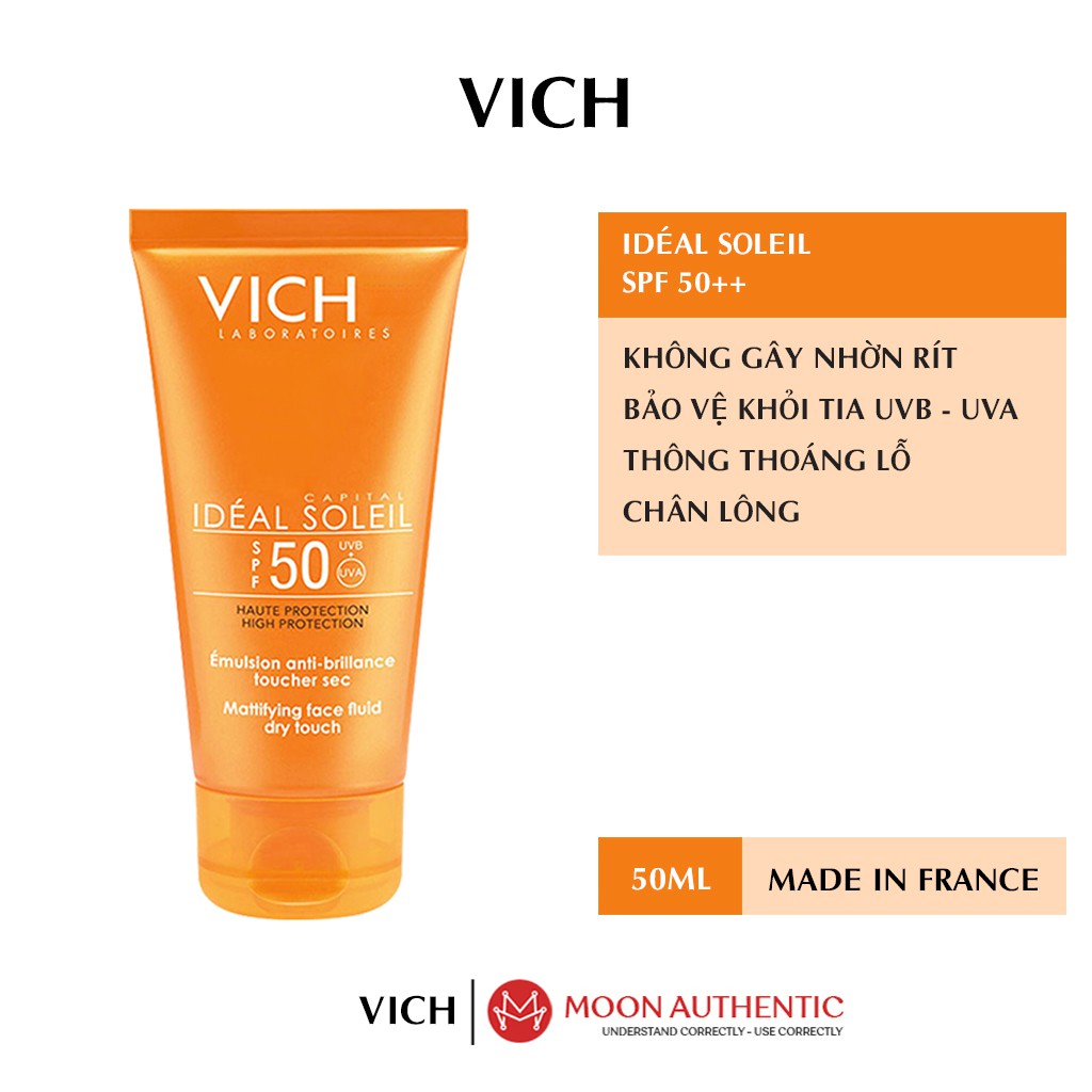 Kem Chống Nắng Không Màu Không Gây Nhờn Rít Vichy Ideal Soleil Mattifying Face Fluid Dry Touch 50ml