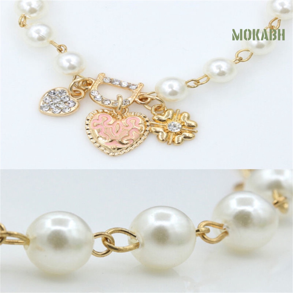 Vòng Tay Chuỗi Hạt Ngọc Trai Đính Mặt Hình Trái Tim Thời Trang Cho Nữ