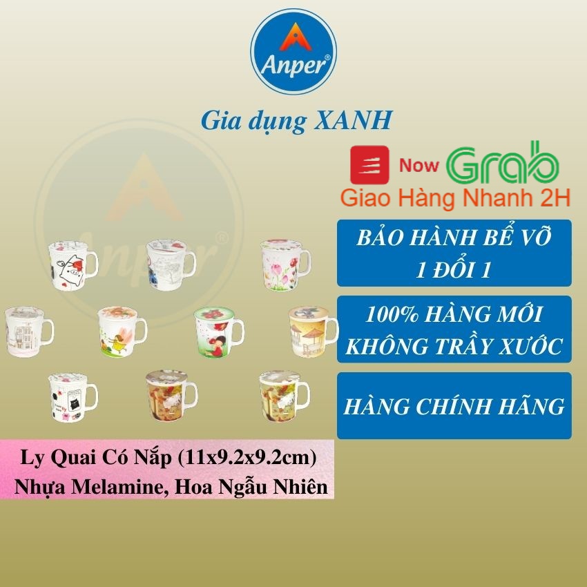 Bộ Cốc Ly Quai Có Nắp (11cm) Anper Nhựa Kiểu Nhật Hàn Cứng Cao Cấp An Toàn Sang Trọng, Dùng Gia Đình Và Nhà Hàng