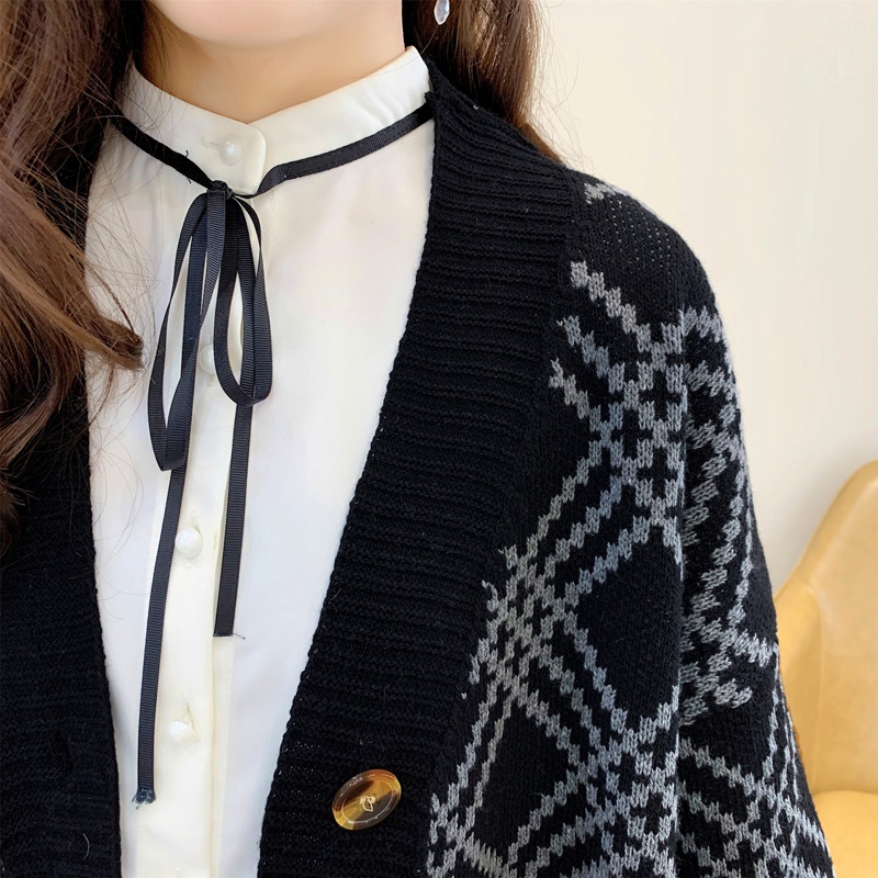 Áo khoác len cardigan len họa tiết ô chéo 3 màu đen, trắng, xám thời trang phong cách Hàn Quốc