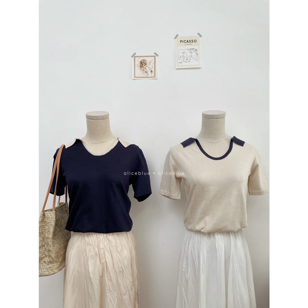 ALICE BLUE - POLO MÔNG TƠ GHI CỔ BẦU 2394