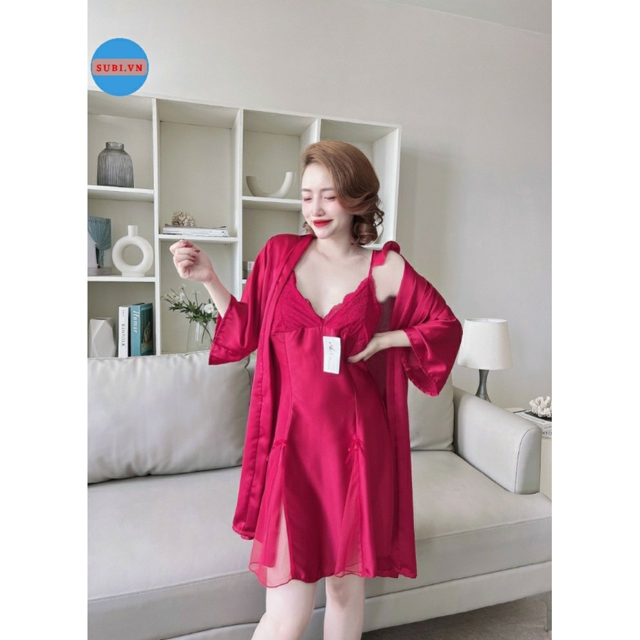 Sét váy ngủ kèm áo choàng, kèm dây cao cấp, đầm ngủ satin lụa siêu mịn
