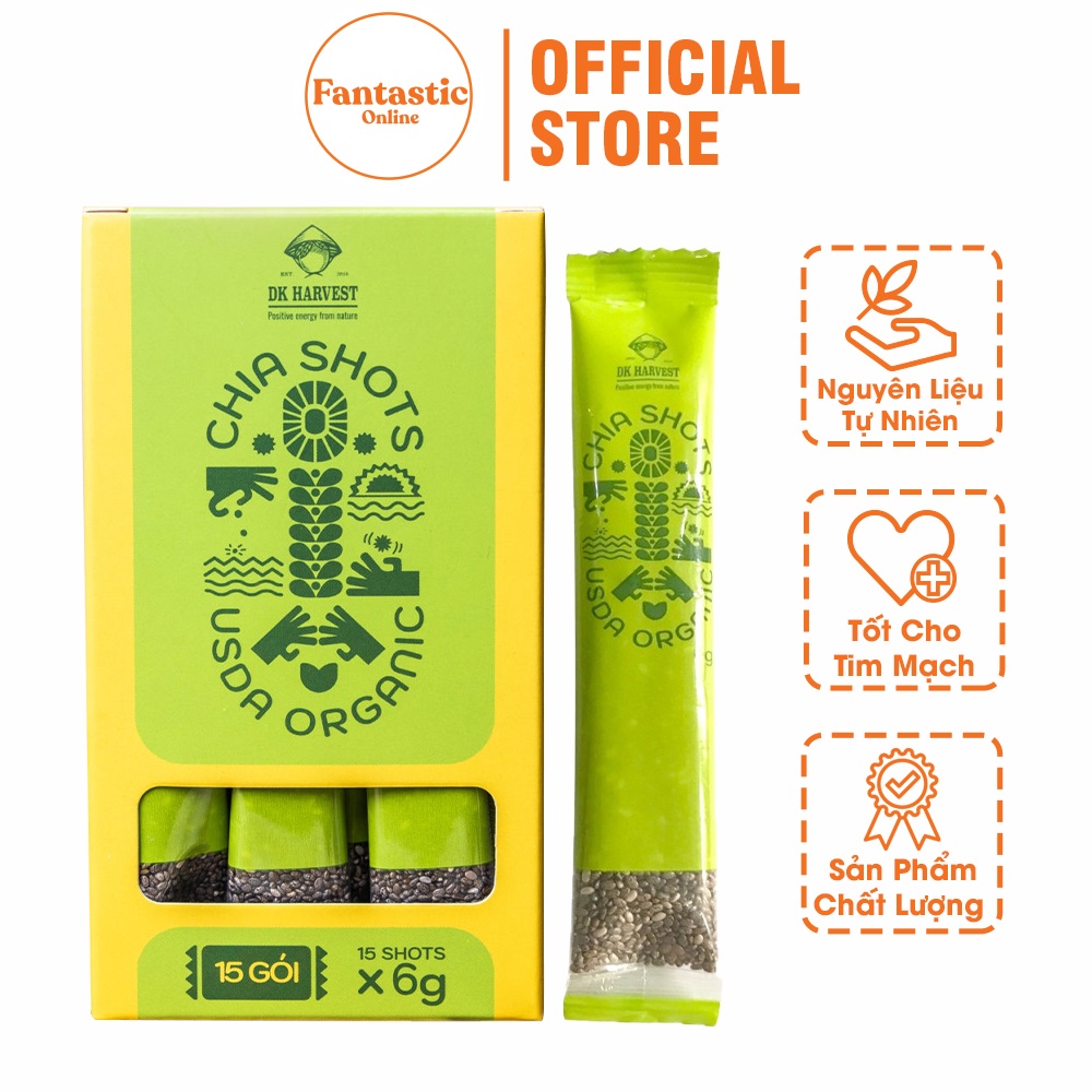 Hạt chia shot Organic DK Harvest nhập khẩu 1 hộp 15 shot - giảm cân, giàu omega3