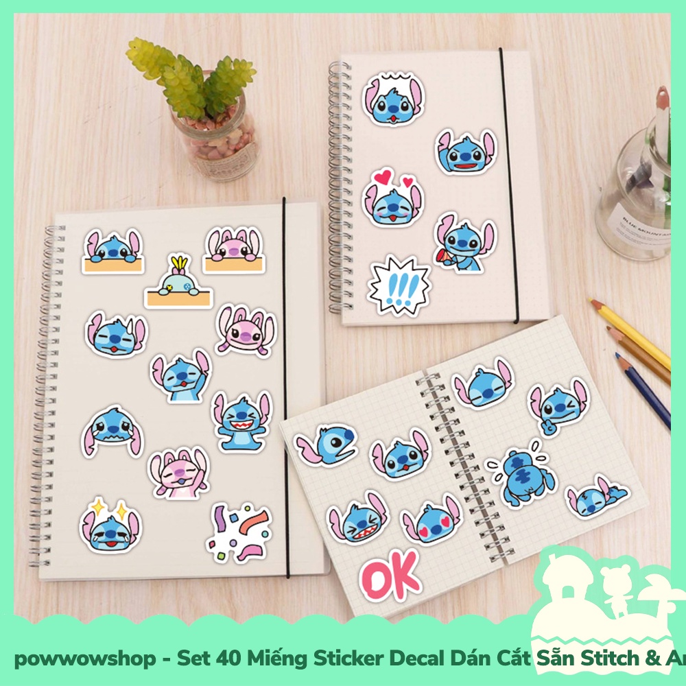 [Sẵn VN - Hỏa Tốc] Set 40 Miếng Sticker Decal Cắt Sẵn DIY Dán Trang Trí Vật Dụng Mẫu NV Hoạt Hình Stitch &amp; Angel Love S