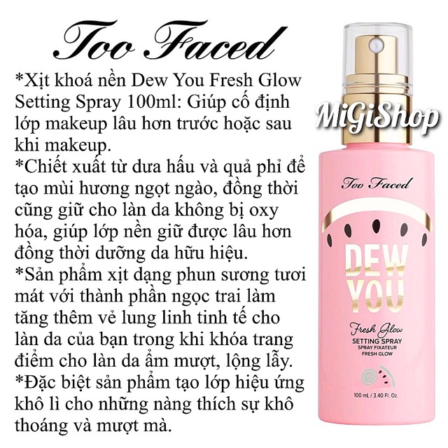 [Hàng Mỹ] Xịt Khoá Nền Giữ Lớp Makeup Dew You Fresh Glow Setting Spray 100ml | BigBuy360 - bigbuy360.vn