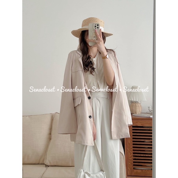 Áo Vest/ Blazer dáng rộng dài style Ulzzang Hàn Quốc có cúc tay (Ảnh thật/Video)