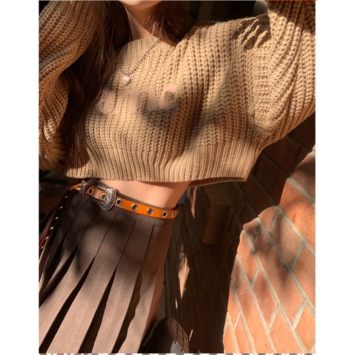 Áo Len Croptop Sweater Dệt Kim Tay Dài Dáng Rộng Thời Trang Mùa Thu Đông