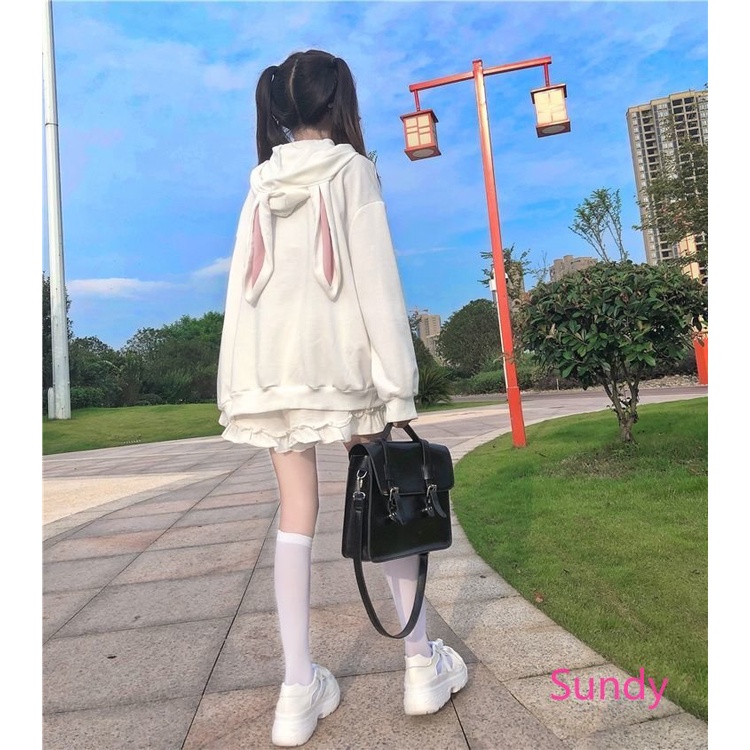 Áo Hoodie Tay Dài Dáng Rộng In Hình Tai Thỏ Dễ Thương Thời Trang Mùa Thu Cho Nữ