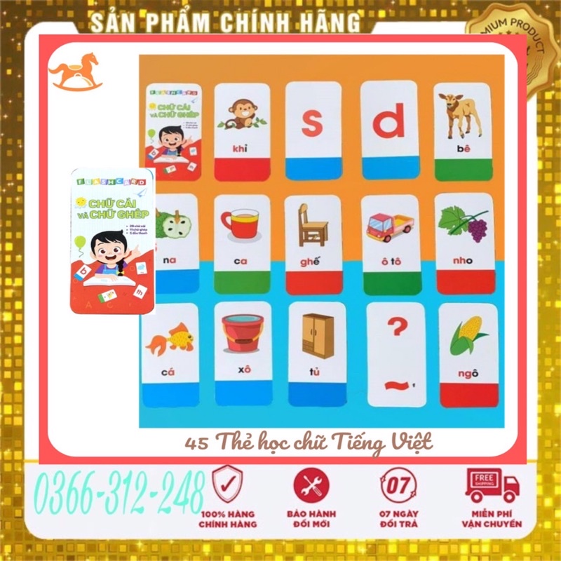 Bộ 42 Thẻ Flash Card Chữ Cái Tiếng Việt Dành Cho Bé 4-6 Tuổi