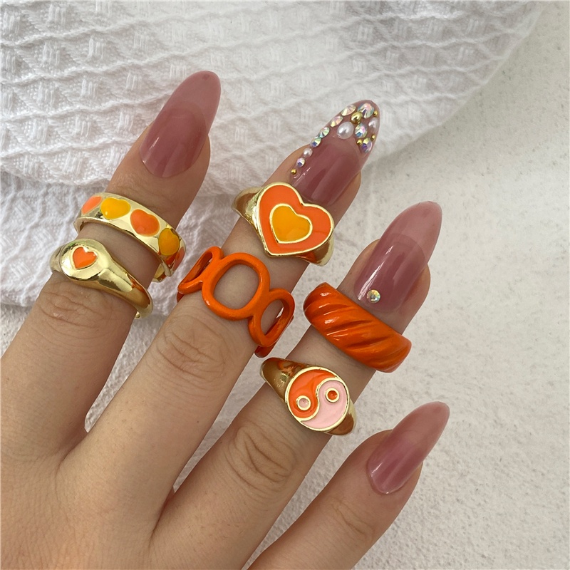 Bộ nhẫn 17KM bằng nhựa resin nhiều màu sắc phối hạt hình hoa trái tim Thái Cực phong cách Hàn Quốc làm quà tặng cho nữ