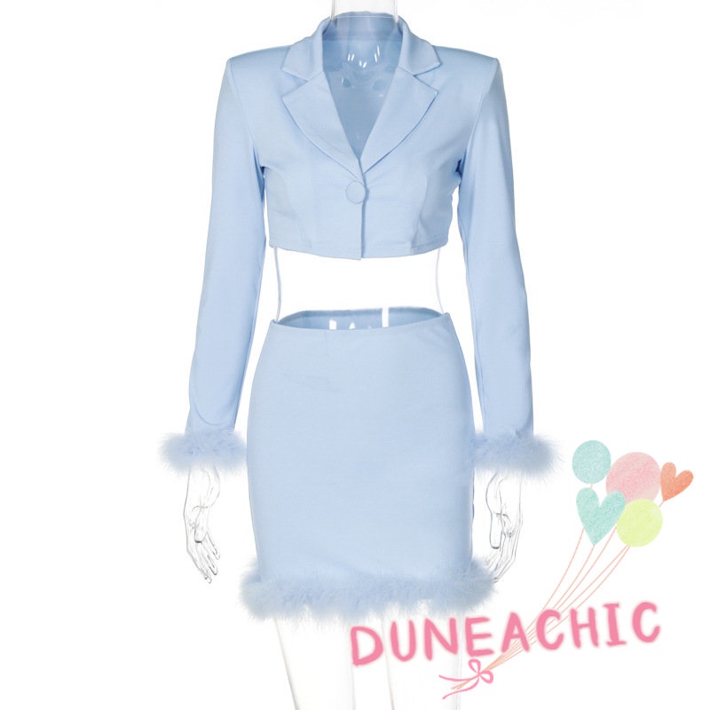 DUNEA Set đồ gồm áo dài tay dáng ngắn và chân váy ôm thời trang thanh lịch cho nữ