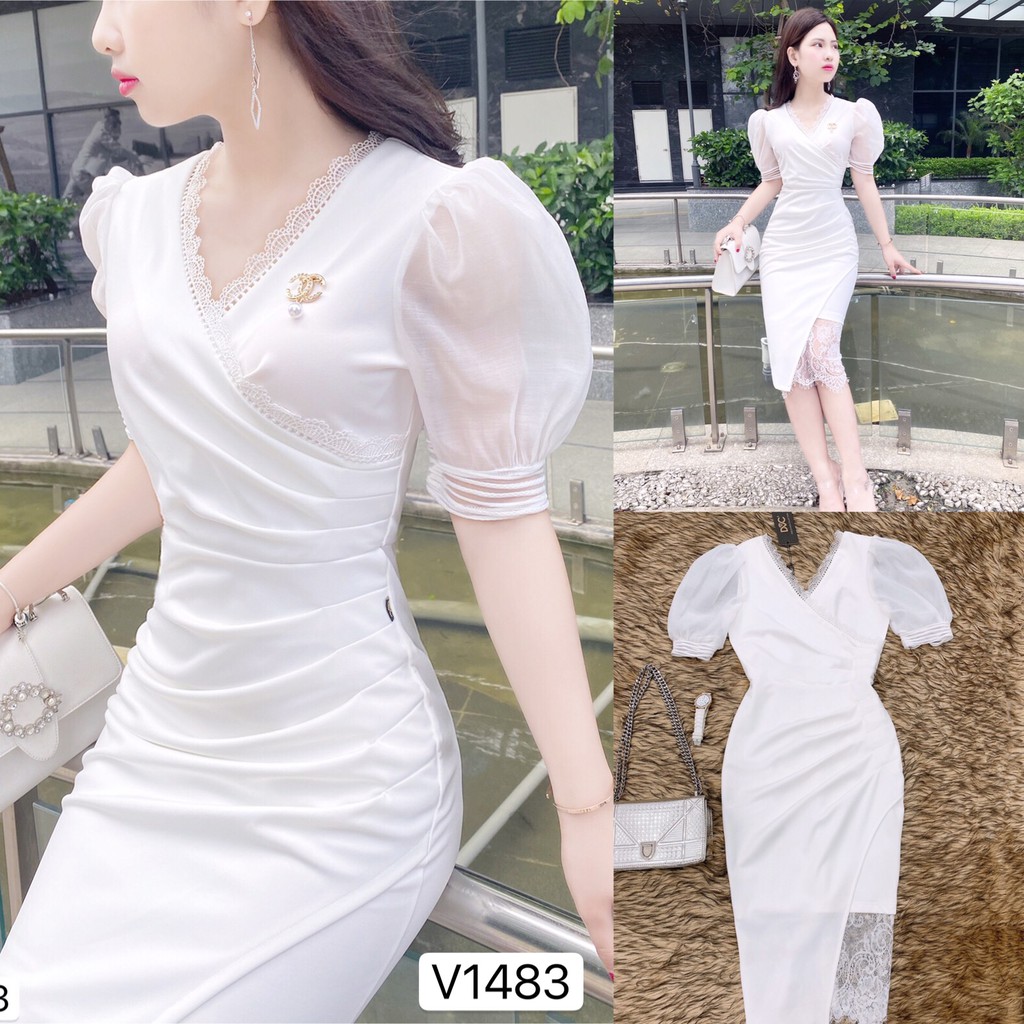 Váy trắng tay bồng phối ren V1483 - Đẹp Shop DVC - Kèm ảnh thật trải sàn do shop tự chụp | BigBuy360 - bigbuy360.vn