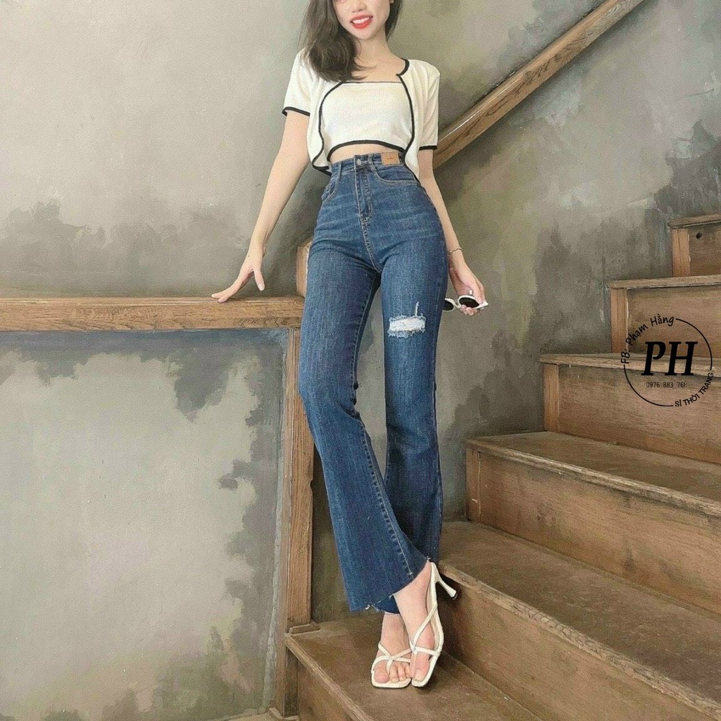 Quần Jeans Ống Loe Cạp  Siêu Cao . Jeans pass Hàng VNXK , hình thật kèm video