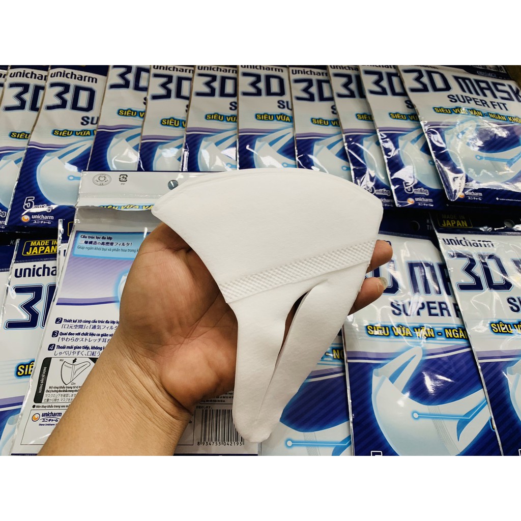 6 Gói Khẩu trang 3D Mask Super Fit Unicharm [NGĂN KHÓI BỤI]  (Size M gói 5 cái) | BigBuy360 - bigbuy360.vn