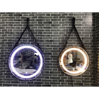 Gương Treo Dây Da ♦️ HUGIASMART♦️ Gương Dây Da 3 Màu  D60 Có Cảm Ứng Đèn Led