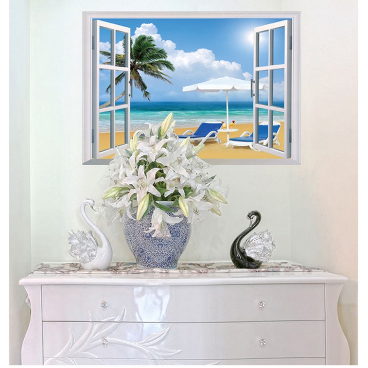 Decan dán tường 3D, decan dán tường hình cửa sổ trang trí phòng khách, phòng ngủ, nhà bếp SK7019A