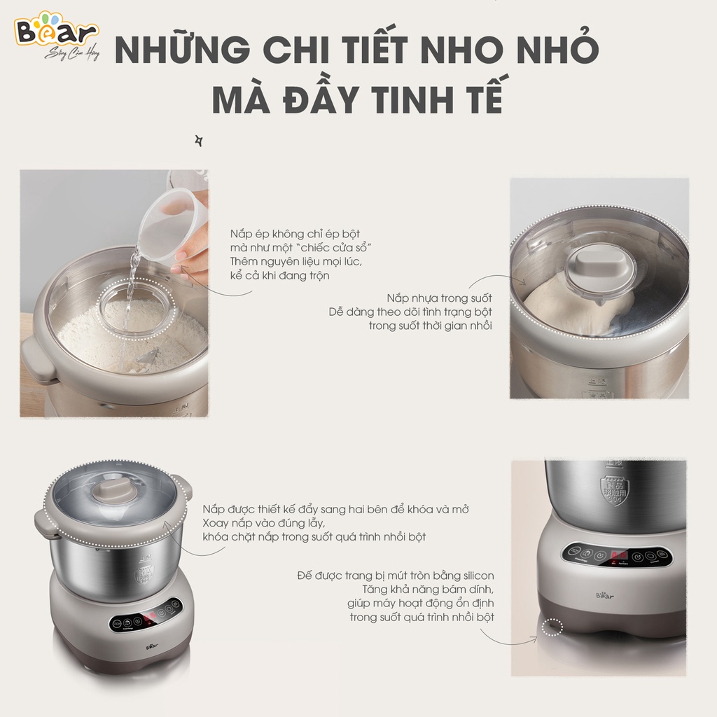 Máy Nhào Bột Bear 7L Đa Năng Ủ Bột, Trộn Bột, Nhồi Bột Nhanh Công Suất Lớn Bảo Hành Chính Hãng 18 Tháng - DM-B70V1