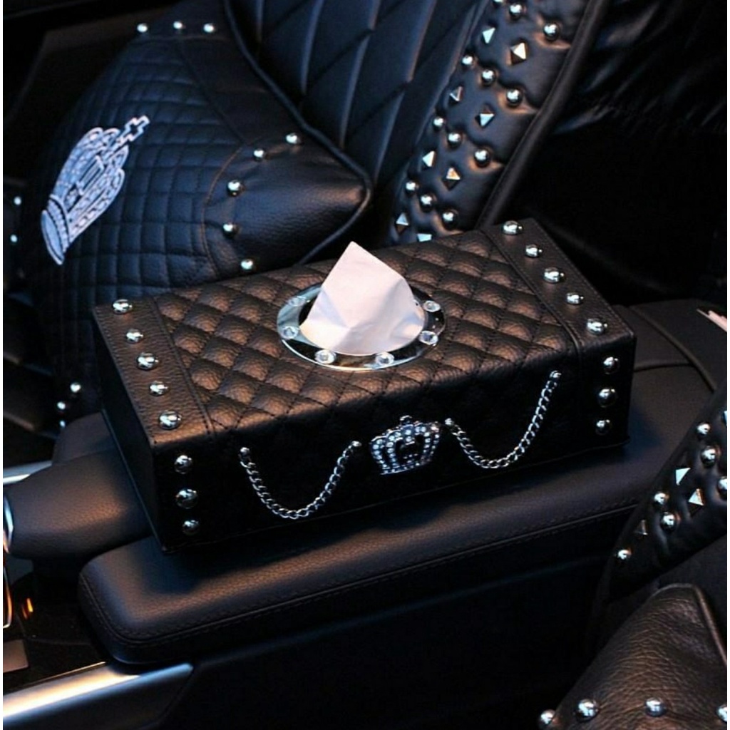 Hộp Đựng Khăn Giấy Trên Ô Tô Vương Miện Hoàng Gia Đính Đá Cao Cấp