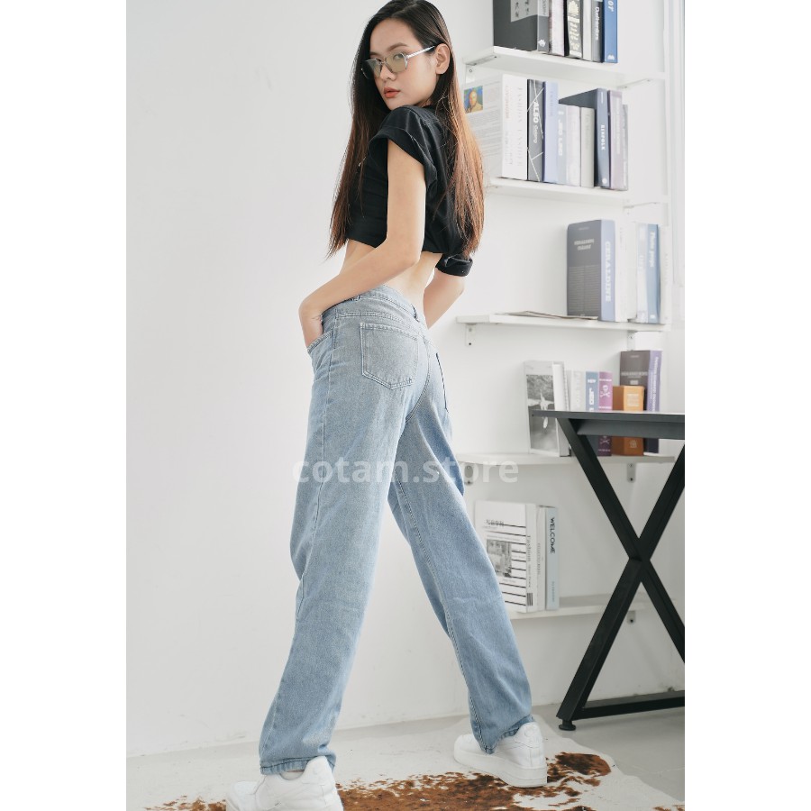 Quần Jean Nữ Ống Rộng, Khuy Bấm Eo điều chỉnh linh hoạt, phong cách dạo phố, Quan bò nữ Ulzzang Unisex, Quần Baggy Nữ | BigBuy360 - bigbuy360.vn