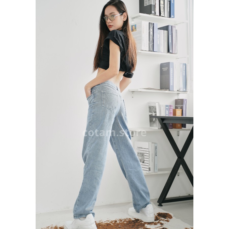 Quần Jean Nữ Ống Rộng, Khuy Bấm Eo điều chỉnh linh hoạt, phong cách dạo phố, Quan bò nữ Ulzzang Unisex, Quần Baggy Nữ