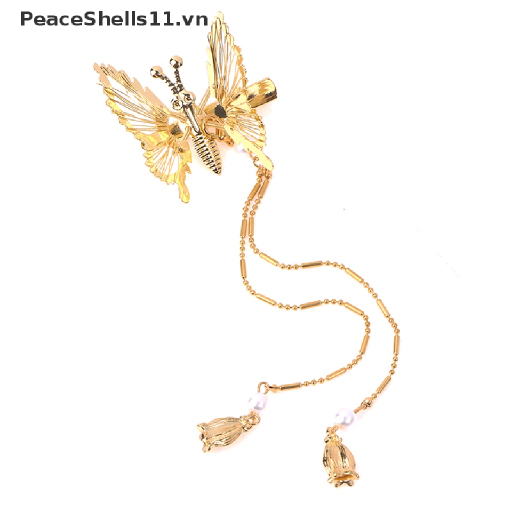[PeaceShells] Kẹp Tóc Hình Bướm Phong Cách Cổ Điển Phối Tua Rua Bước Lắc