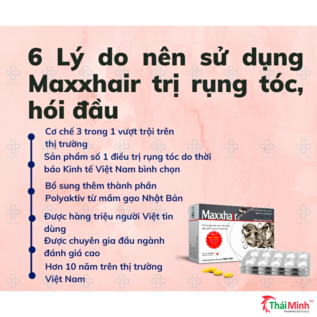 Maxxhair - Kích Thích Mọc Tóc, Chống Rụng Tóc, Mọc Tóc Nhanh, Biotin, Hà Thủ Ô, Kẽm (Hộp 30 viên) [Chính Hãng]