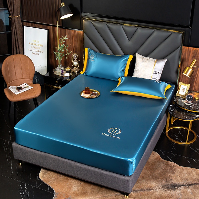 Bộ chăn ga gối đệm điều hòa Ice Silk Mat TENCEL Ice Silk Microfiber Tấm trang bị với 2 vỏ gối Thủ công thêu m2 m6 m8 2m kích thước đầy đủ