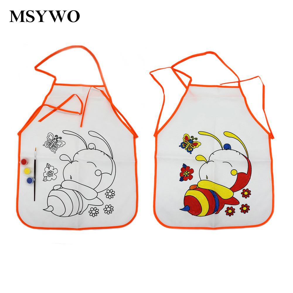 msywo07 Kids Children Oil Painting Graffiti Apron Kit 1 Set Kitchen Art Class Acrylic Paint Hot