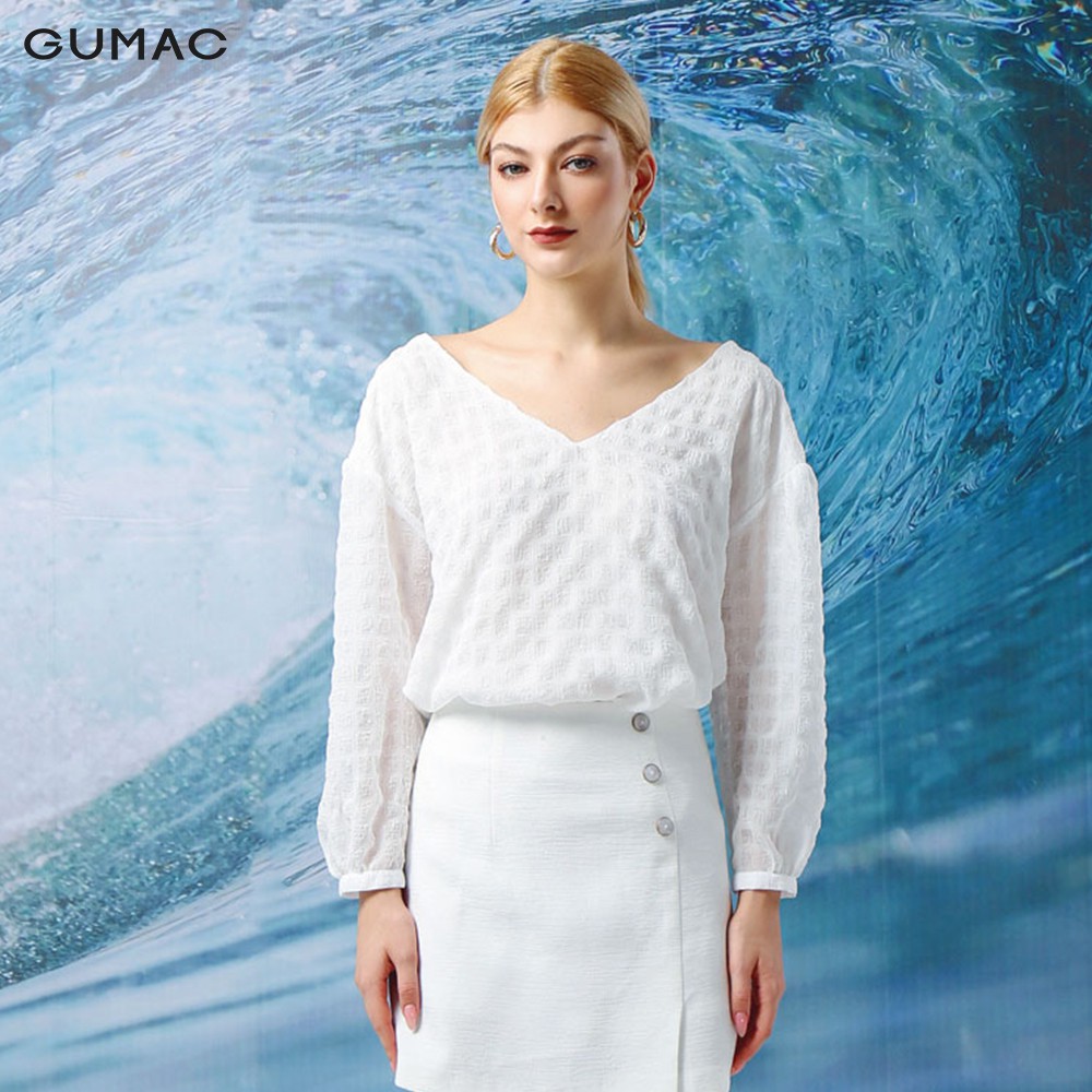 [Mã WABRGU50 giảm 10% đơn 250K] Áo nữ cổ tim nhún tay GUMAC đủ màu đủ size, đồ công sở AA1295