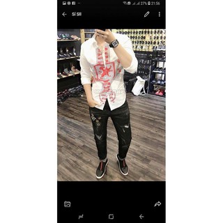 FREESHIP_Áo Sơ Mi Lụa Nam OFF WHITE Tay Vấy Bẩn (3