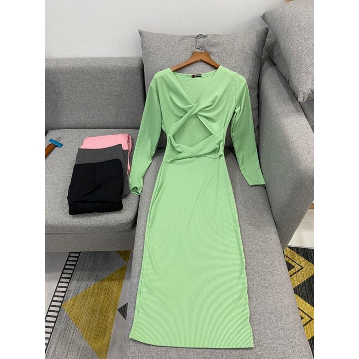 Đầm Cổ V Xoắn Eo Dáng Dài Ôm Body, váy dự tiệc sang chảnh sexy