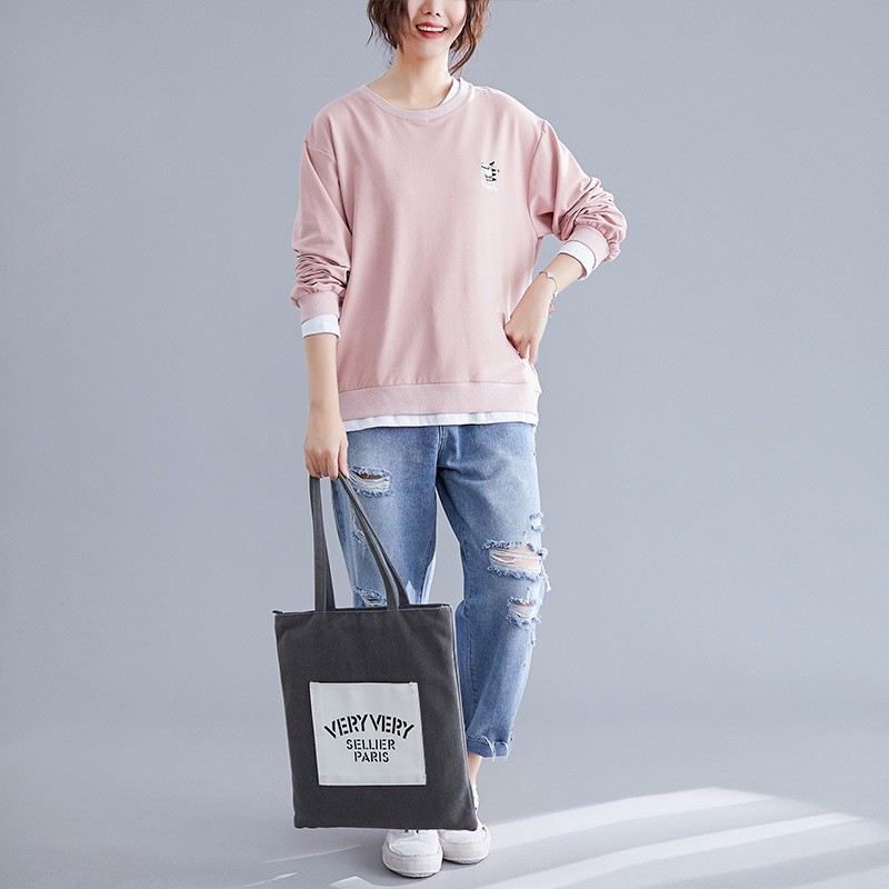 SW1695 [THU ĐÔNG 2020] Áo nỉ nữ hoodie cổ tròn không mũ chất liệu cotton quảng châu cao cấp phối viền siêu xinh