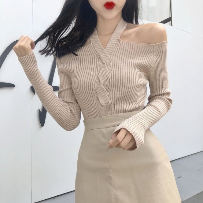Women Sexy Long Sleeved Off-shoulder Knitwear Sweater | BigBuy360 - bigbuy360.vn