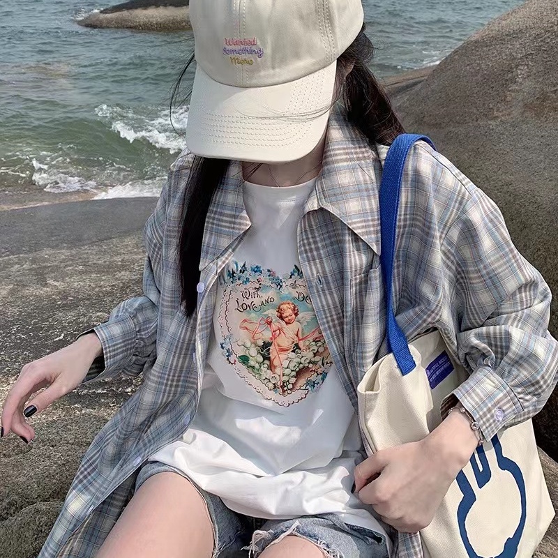 SUXI Áo Sơ Mi Caro Tay Dài Cổ Vuông Dáng Rộng Trẻ Trung Hợp Thời Trang Cho Bạn Gái