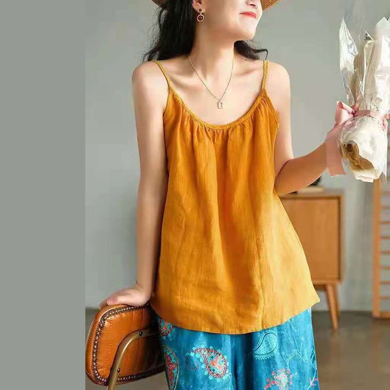 Áo hai dây dáng rộng vải cotton lanh dễ phối đồ có size lớn m-3xl thời trang mùa hè cho nữ | BigBuy360 - bigbuy360.vn