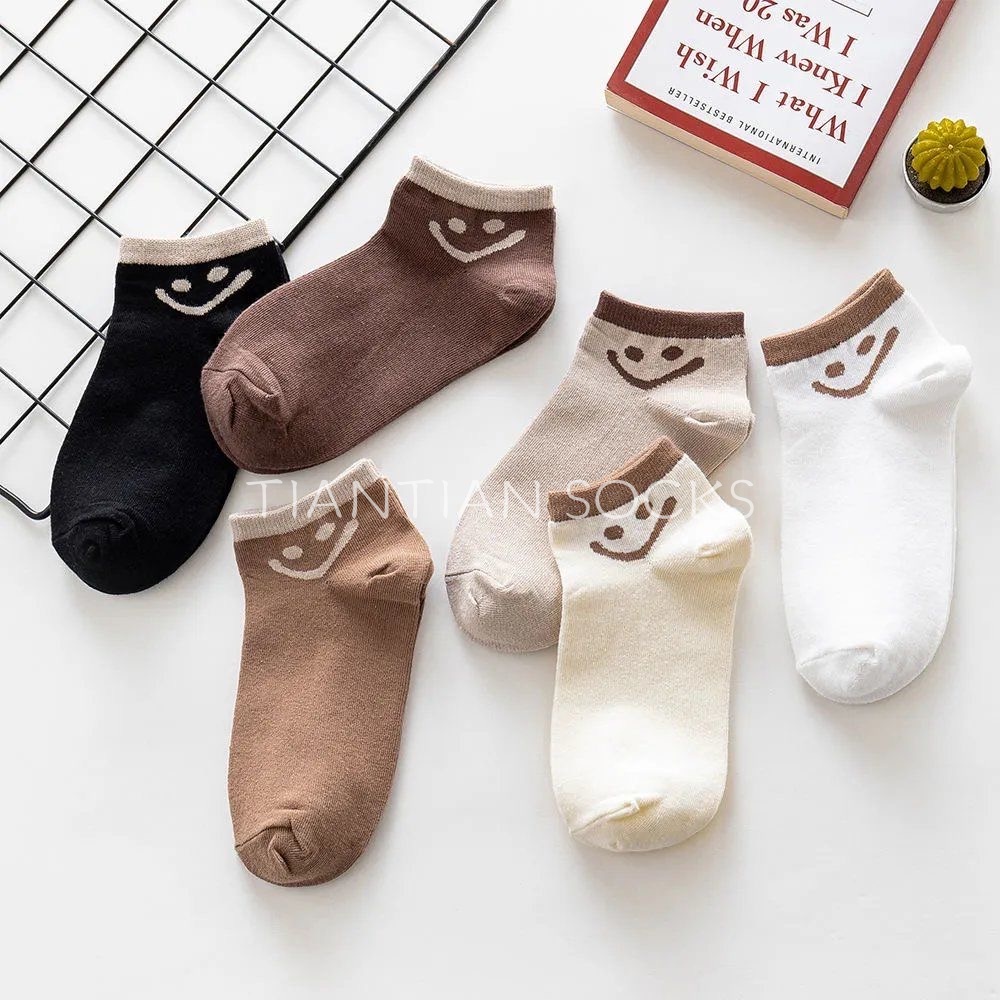 Tất  nữ cổ ngắn Vớ cổ thấp cotton in hình mặt cười dễ thương phong cách Nhật Bản cho nữ