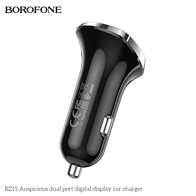 Tẩu sạc ôtô 2.4A BOROFONE BZ15 có đèn LED hiển thị gồm 2 cổng USB - Chính hãng