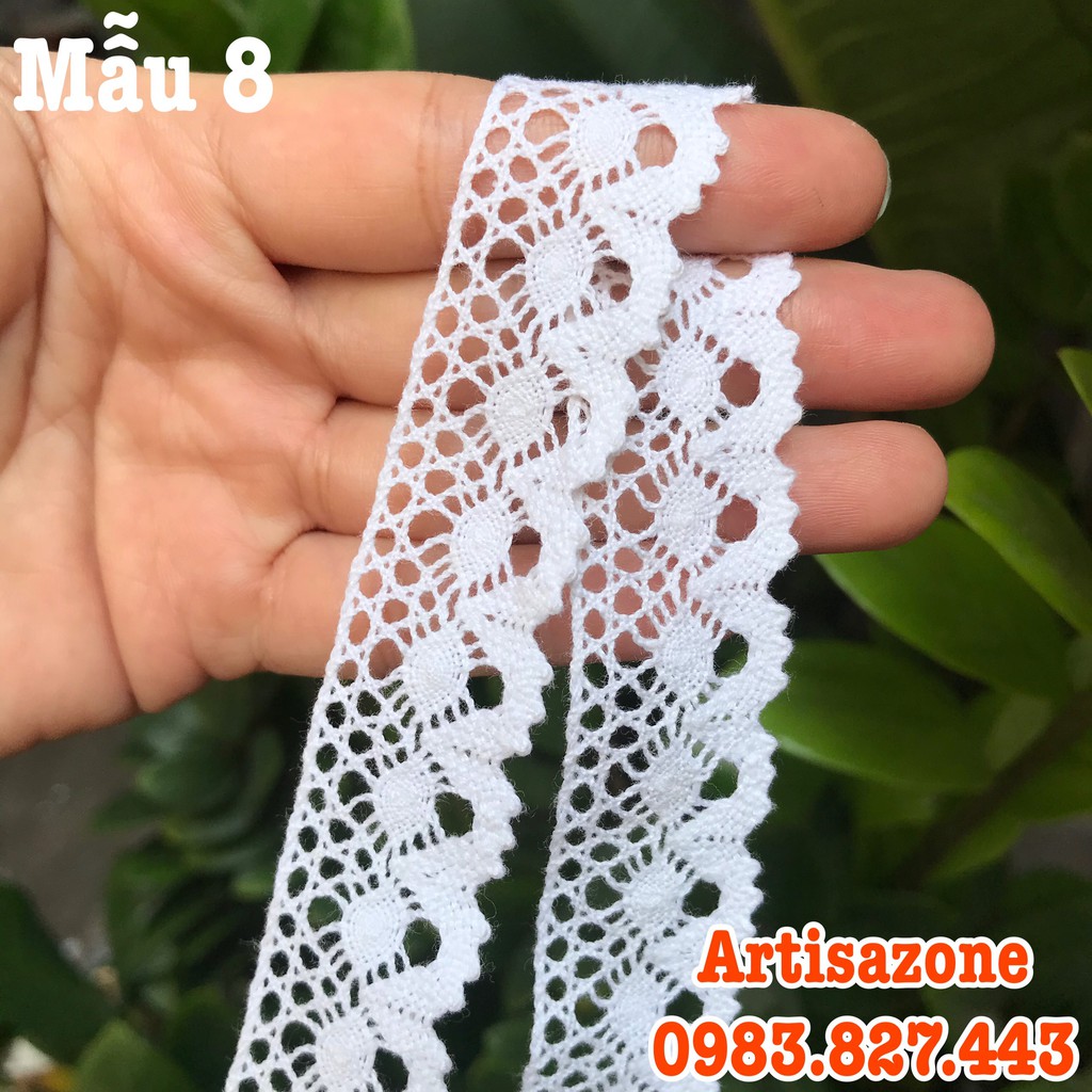 Ruy băng ren trắng cotton - Bản rộng từ 1,1cm - 4,5cm, dài 02 mét (tùy mẫu) - Đọc kỹ mô tả sản phẩm