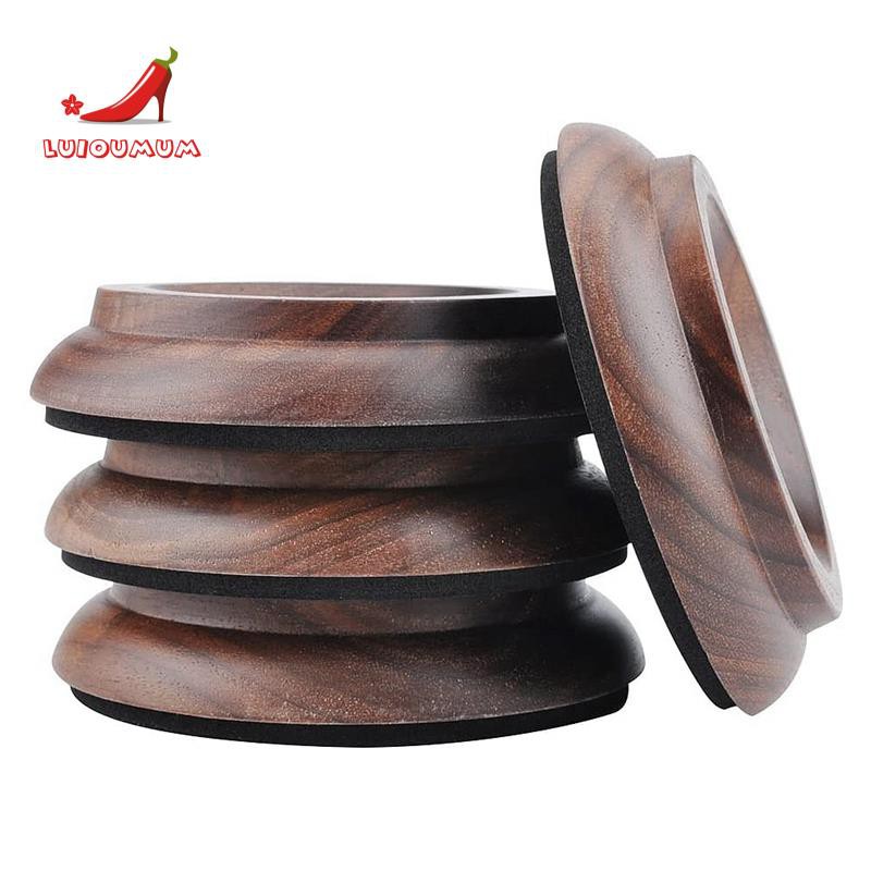 4Pcs Piano Caster Cups Walnut Wood Upright Piano Cups Foot Pads Floor Protectors with EVA Non-Slip Anti-Noise Foam