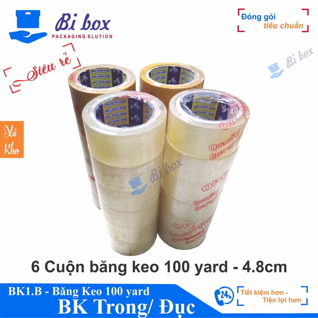 6 Cuộn băng keo đóng thùng hộp carton 100 yard