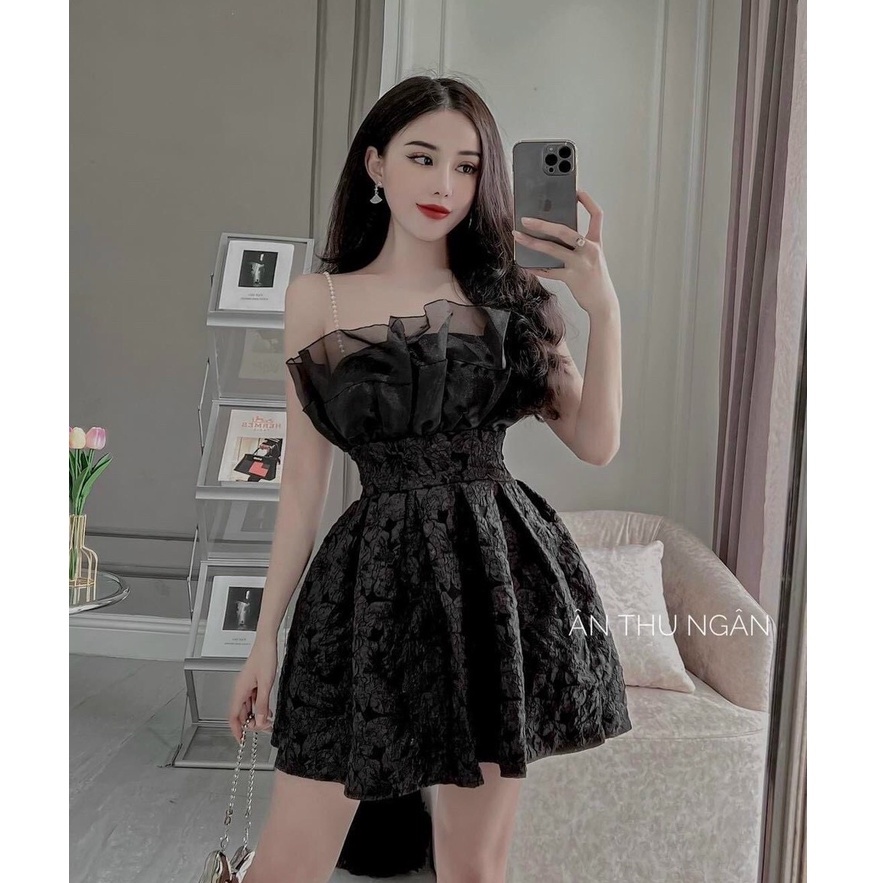 Váy thiết kế,váy 2 dây maxi chất xốp dáng xòe siêu sang chảnh