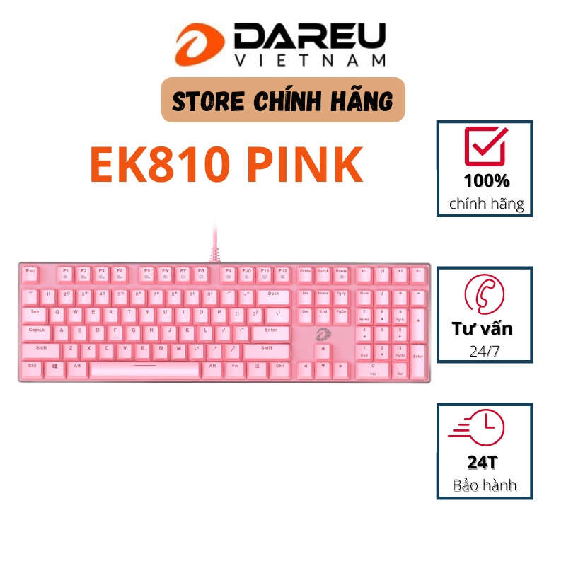 Bàn phím cơ Gaming DAREU EK810 Pink (MULTI-LED, Blue/ Brown/ Red D switch) - EK810 màu hồng