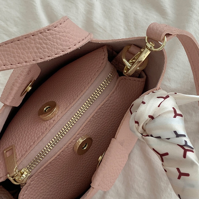 Túi Đeo Vai Vải Lụa Phối Khăn Choàng Cổ Đơn Giản Dễ Phối Đồ Thời Trang Cho Nữ