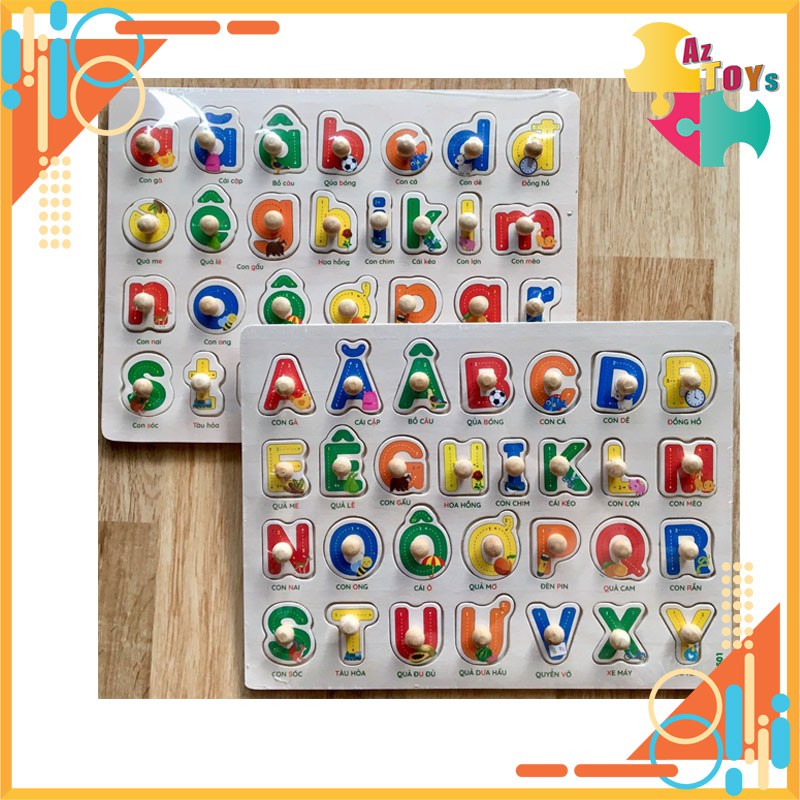 Bảng Chữ Cái Tiếng Việt Ghép Hình Núm Gỗ Montessori, Đồ Chơi Gỗ Cho Bé - AZT5252