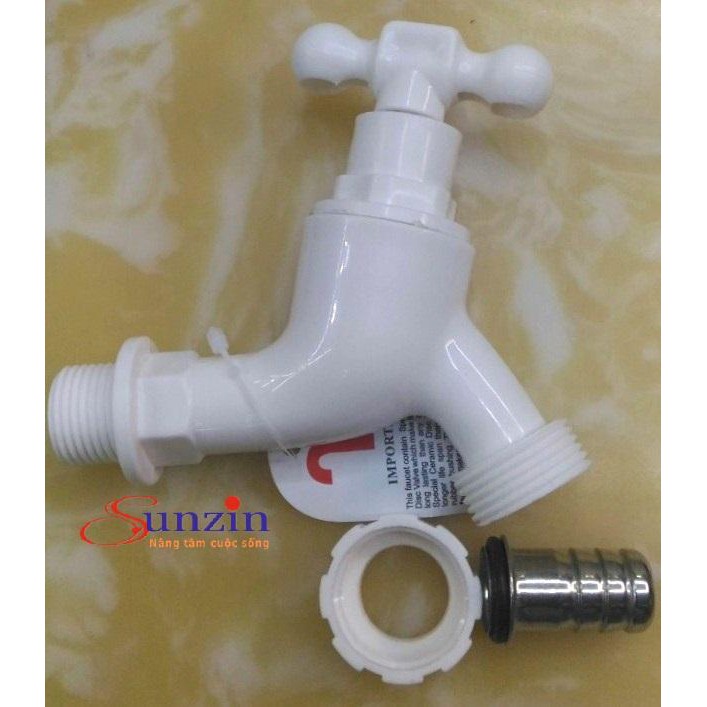 Vòi hồ tay vặn Sunzin (nhựa ABS trắng), tặng thêm 01 cuộn băng tan
