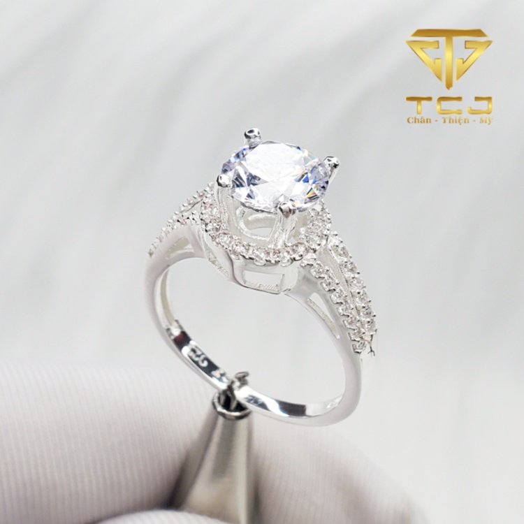 Nhẫn nữ Bạc ổ cao gắn đá nhân tạo chất liệu bạc ý 925 RD0040 Trang sức Toàn Cầu TCJ