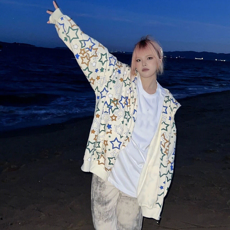 Áo Hoodie Mỏng In Hình Ngôi Sao Phong Cách Gothic Harajuku Nhật Bản Thời Trang Mùa Thu 2023 Grunge Y2k