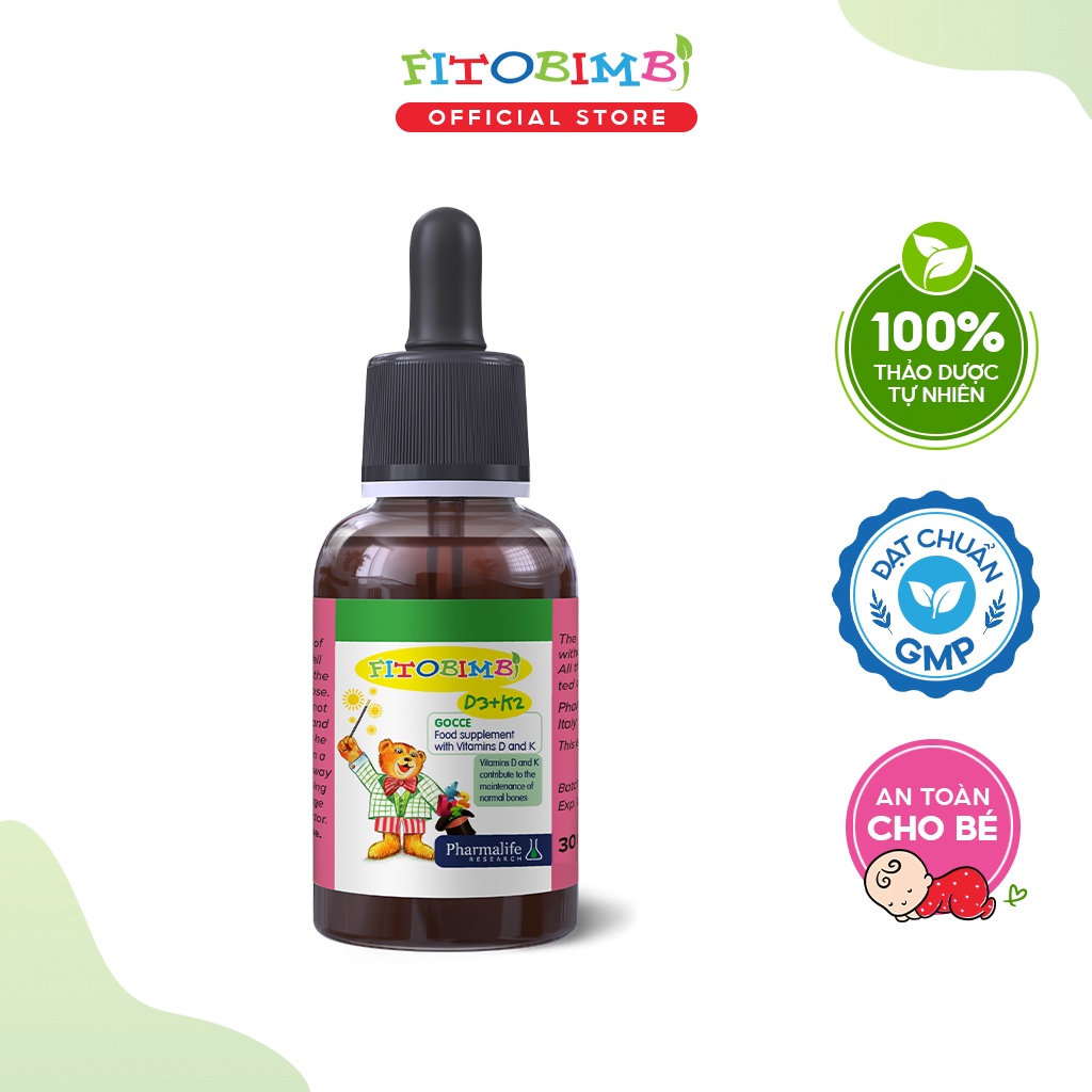 Vitamin FITOBIMBI D3+K2 Dạng Nhỏ Giọt Dễ Dùng, Giúp Bé Tăng Chiều Cao, Xương Chắc Khỏe Chai 30ml