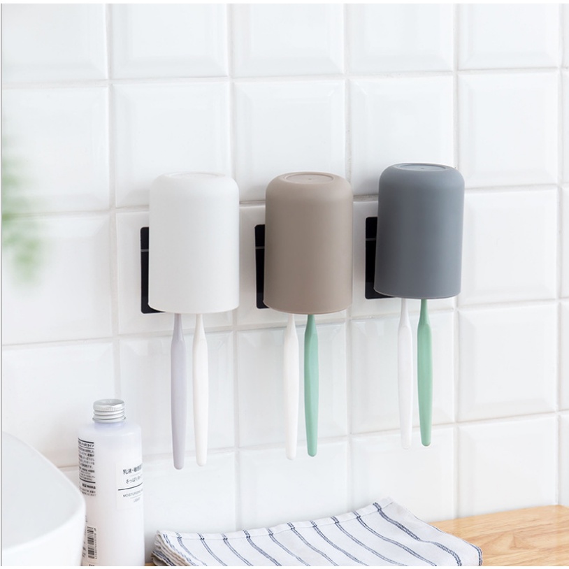 Móc treo bàn chải đánh răng dán tường có cốc kèm theo