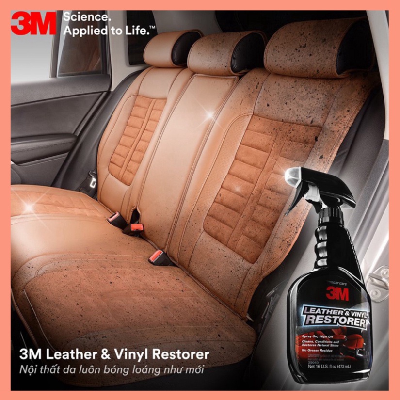 Chai Xịt Dưỡng Bóng và Bảo Vệ Nội Thất Ô Tô 3M Leather &amp; Vinyl Cleaner/Restorer 39040 437ml - Nhập Khẩu 3M USA